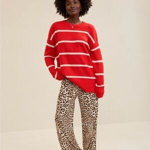 Aerie Red and White Striped Crew Neck Sweater